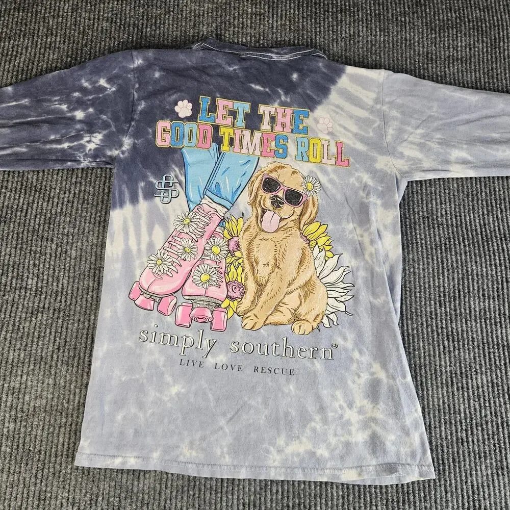 Simply Southern Shirt Long Sleeve Youth Tie Dye Let The Good Times Roll Dog‎